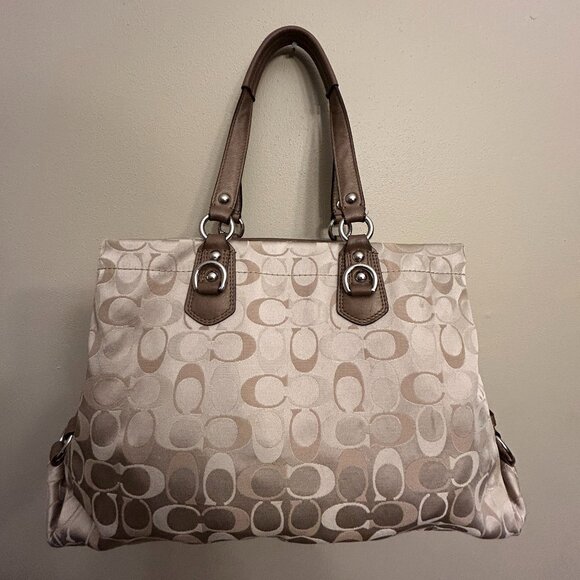 Coach F18450 Ashley Signature Sateen Satchel Bag Brown Khaki - Picture 2 of 16